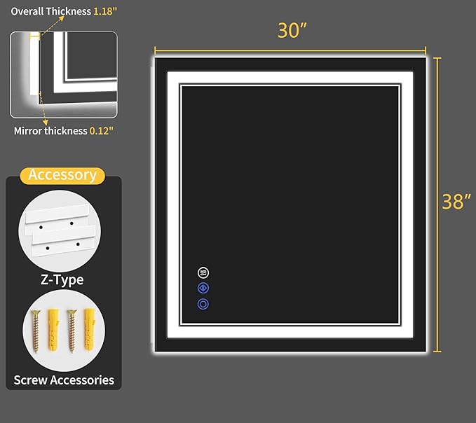 30"x38" LED Bathroom Mirror