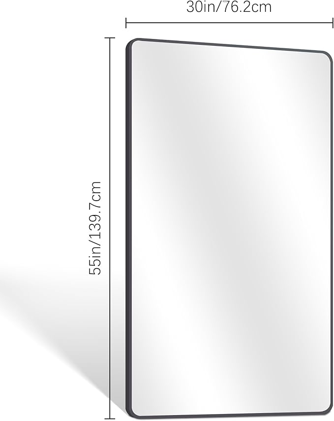 30" x 55"Bathroom Mirror, Matte Black Wall Mirror