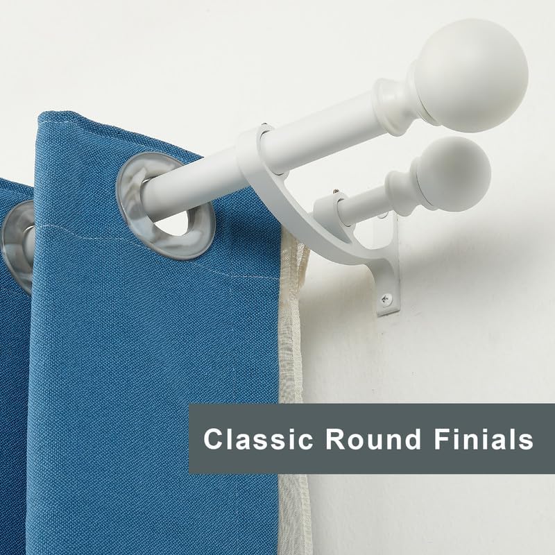 matte white double curtain rod 48 to 84, side view