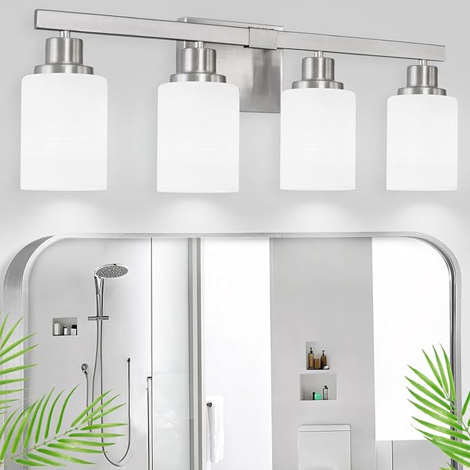 DIKAIDA Bathroom Vanity Light, 4-Light Nickel Modern Bathroom Light Fixtures