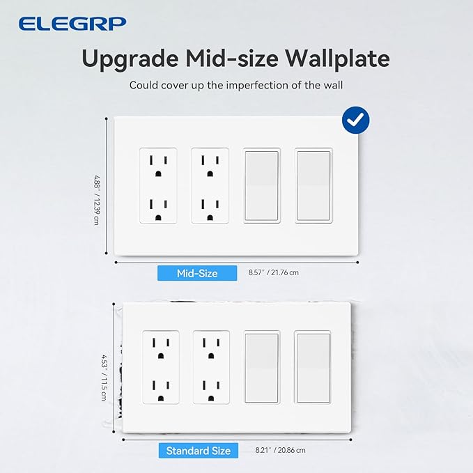 ELEGRP 4-Gang Screwless Decorative Wall Plates, Mid-Size Unbreakable (5 Pack)