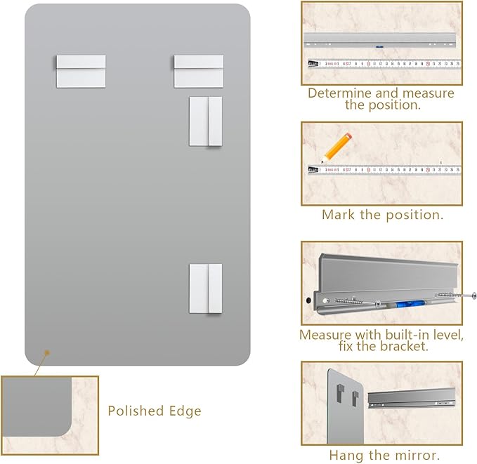 Mirrorons 40 x 30 Bathroom Mirror, Rounded Corner Frameless Mirror, Modern