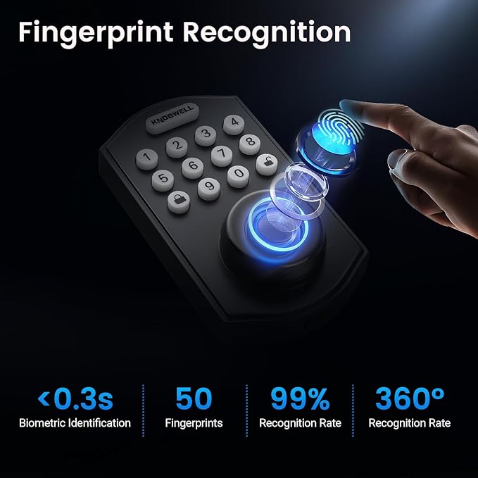 KNOBWELL Fingerprint Door Lock, Smart Keypad Deadbolt, Keyless Entry Lock