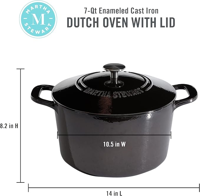 MARTHA STEWART Gatwick 7-Quart Enamel Cast Iron Dutch Oven Pot