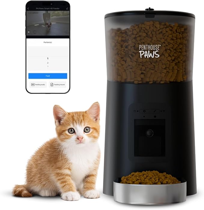 Penthouse Paws Smart HD Automatic Pet Feeder, 6L Dry Food Capacity, 1080p Camera