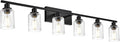 WINSHEN 6-Light Seeded Glass Vanity Light Fixtures in Matte Black Finish