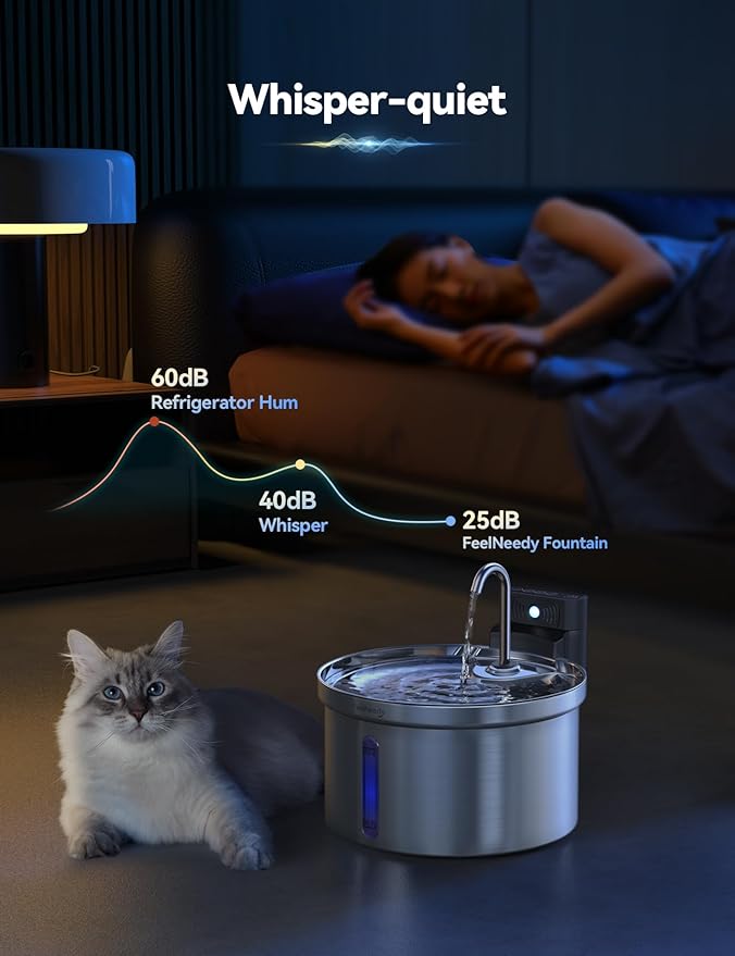 Wireless Cat Water Fountain Stainless Steel FEELNEEDY Smart Pet Water Fountain
