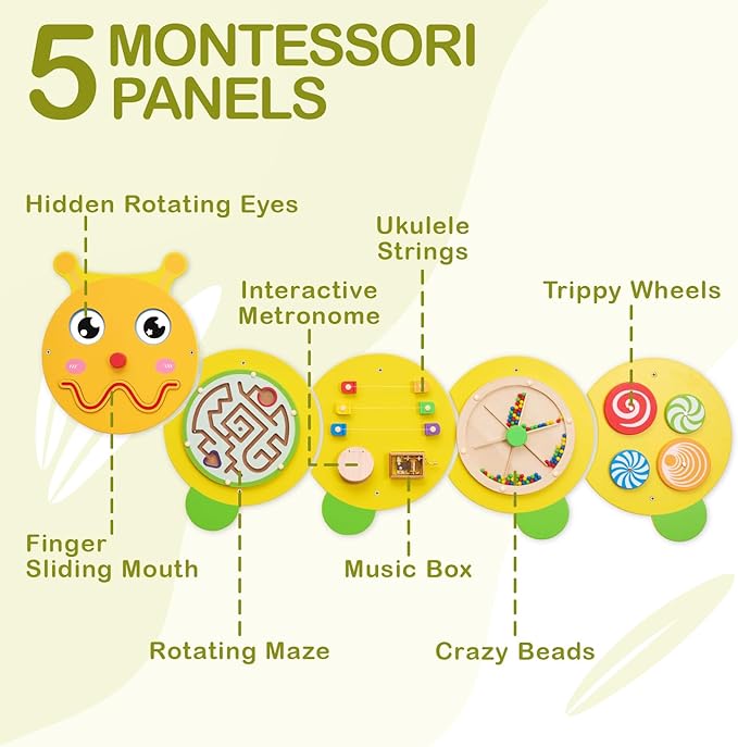 Monläurd® Caterpillar Montessori Busy Board, Sensory Board, Educational Toys