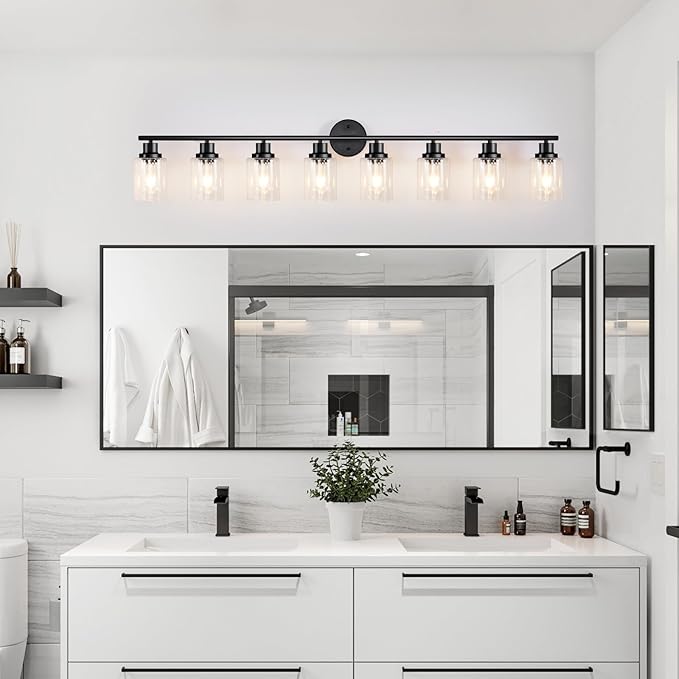 Guliaofo 8-Light Black Vanity Lights, Modern Bathroom Light Fixtures