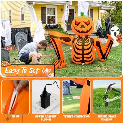 Halloween Inflatable Pumpkin Skeleton, 5FT Outdoor Halloween Decorations