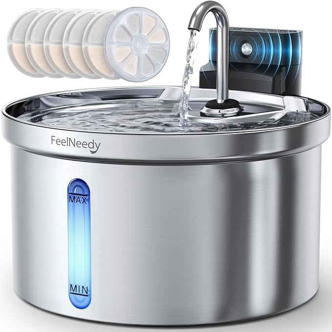 Wireless Cat Water Fountain Stainless Steel FEELNEEDY Smart Pet Water Fountain