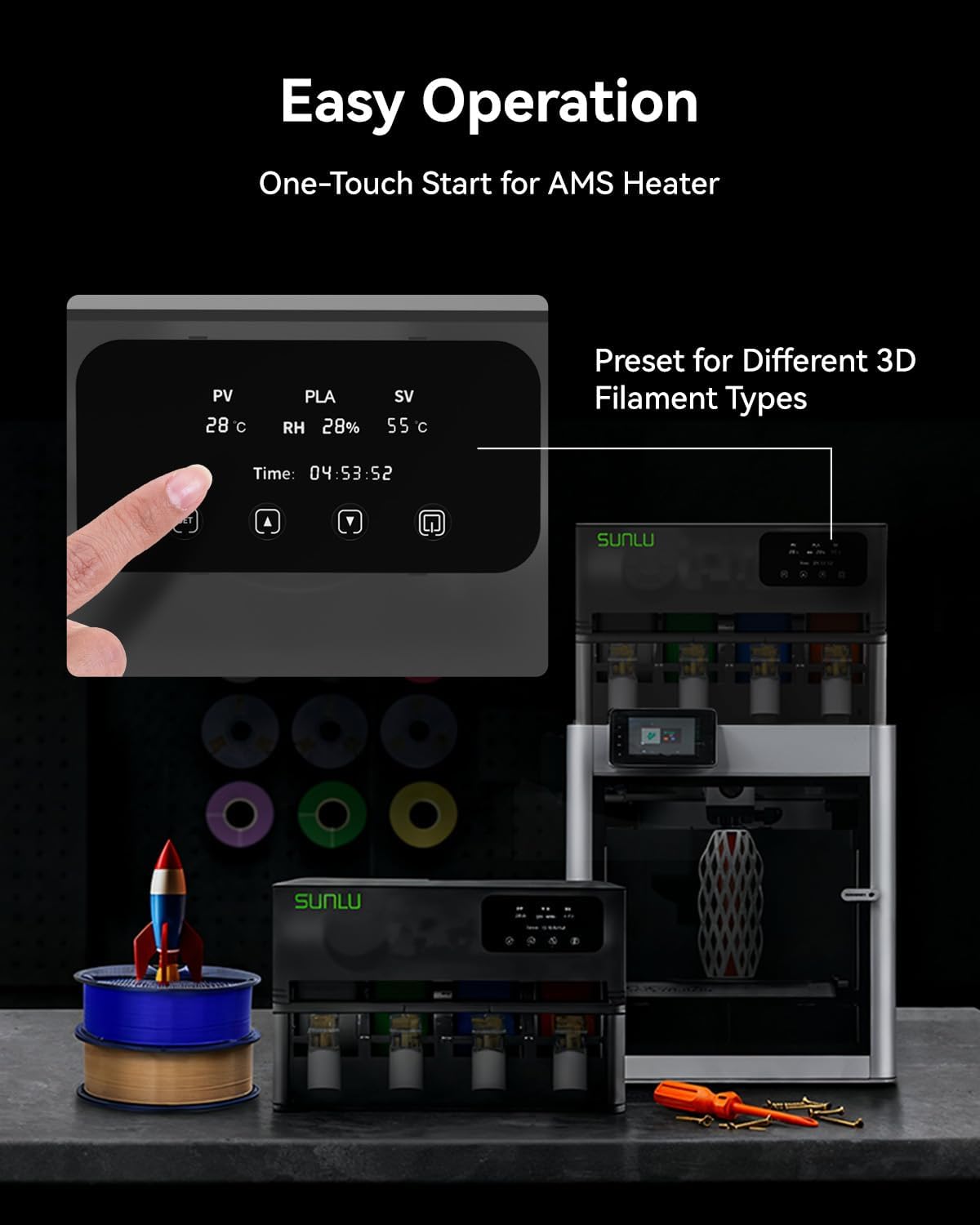 sunlu ams heater, compatible with bambu lab ams showing dimensions