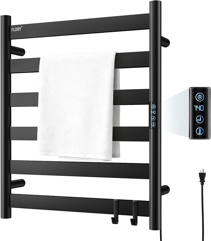 R FLORY Heated Towel Rack for Bathroom, 6 Bar Wall Mounted Towel Warmer Racl