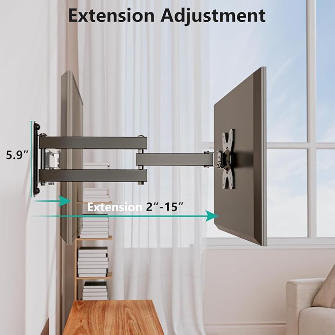 WALI TV Wall Mount Full Motion 15 inch Extension Arm Tilt Swivel (2 Pack)