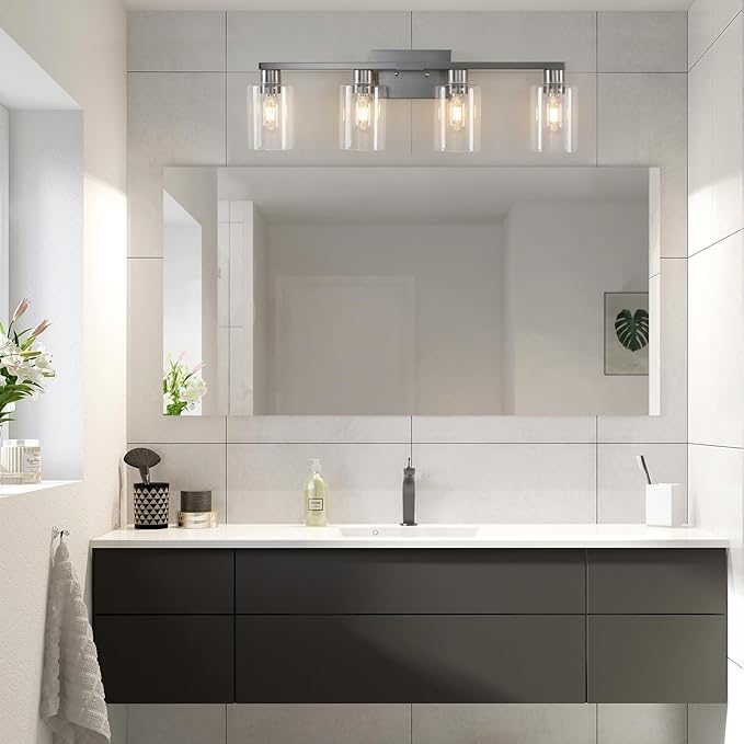 SOPEAS 4 Light Bathroom Light Fixtures, Brushed Nickel Modern Bathroom Vanity