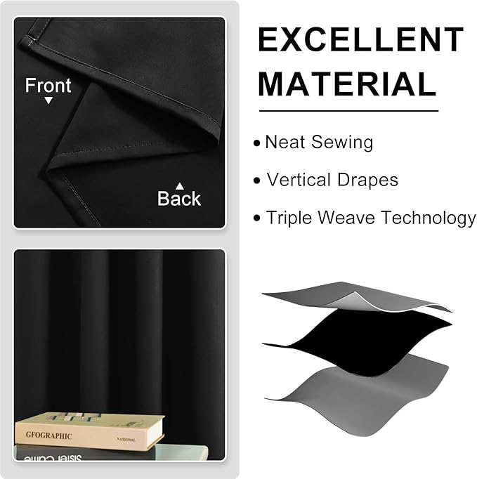 DWCN Black Curtains 84 Inch Length, Thermal 60 Wide Inch Curtain