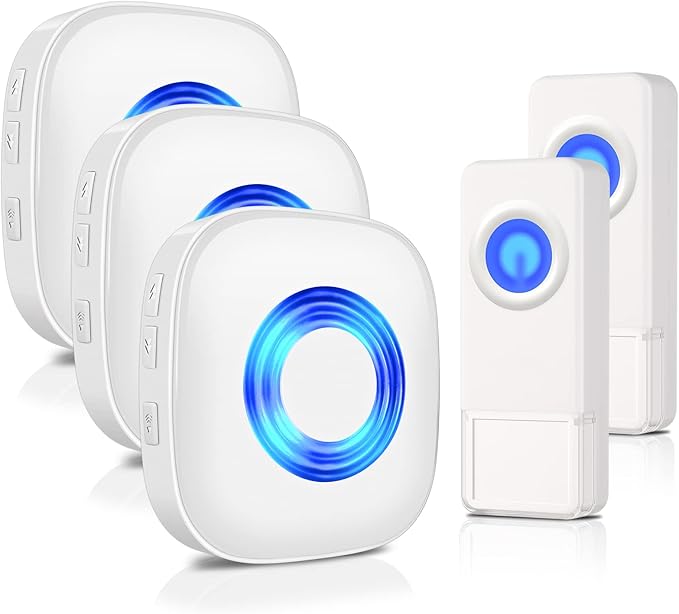 Wireless Doorbell with 3 Receivers 2 Buttons, PHYSEN Waterproof Door Bell Kits