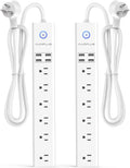 2 Pack Surge Protector Power Strip - 10FT Long Extension Cord