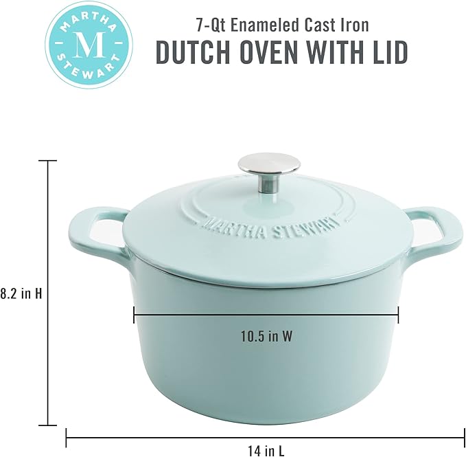 MARTHA STEWART Gatwick 7-Quart Enamel Cast Iron Dutch Oven – Martha Blue –