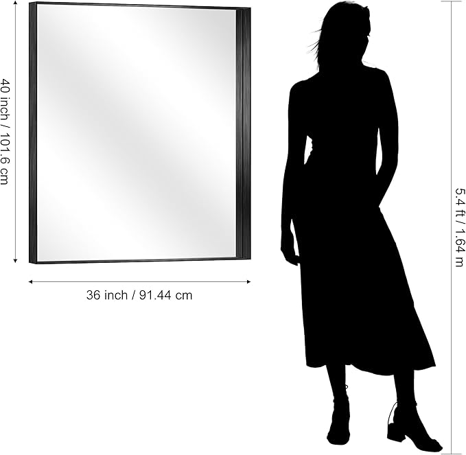 CIRCUMI Black Bathroom Mirror, Brushed Finish, Tempered Glass, Mirror