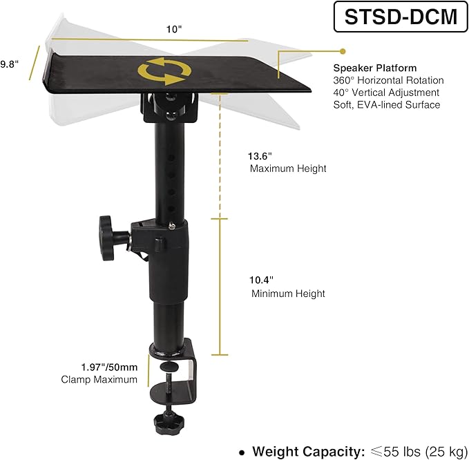 Sound Town 2-Pack Desktop Clamp-On Studio Monitor Speaker Stands