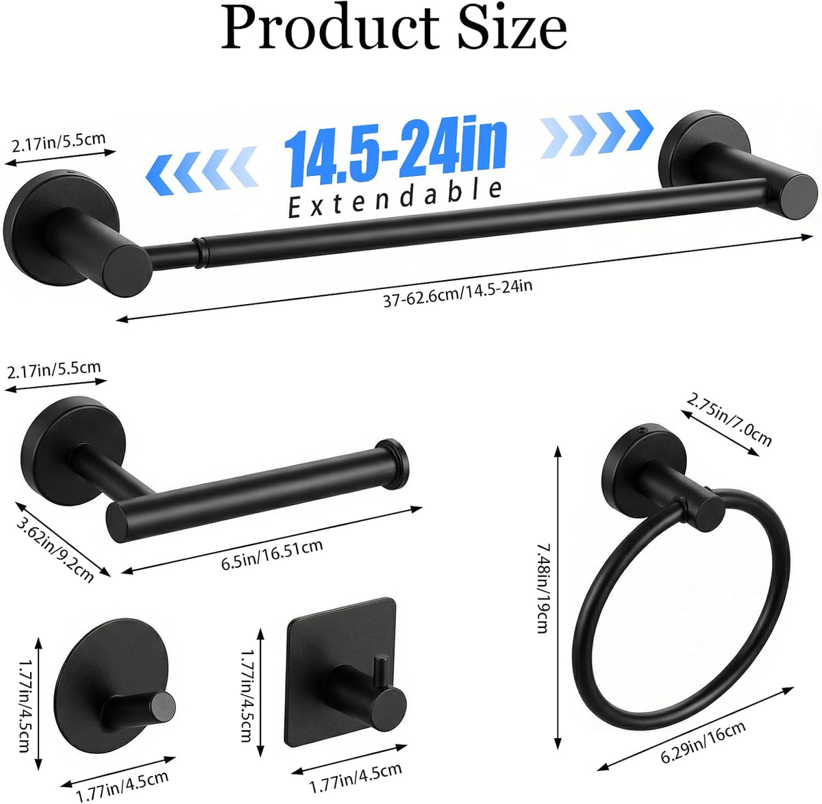 tudoccy 10-piece matte black bathroom hardware set, adjustable, close-up detail