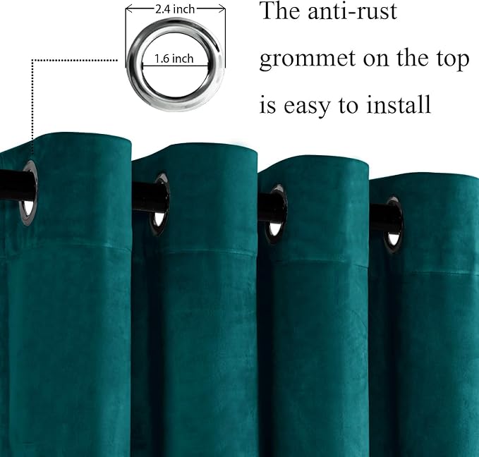 JIUZHEN Teal Velvet Curtains 96 inches Blackout Curtains