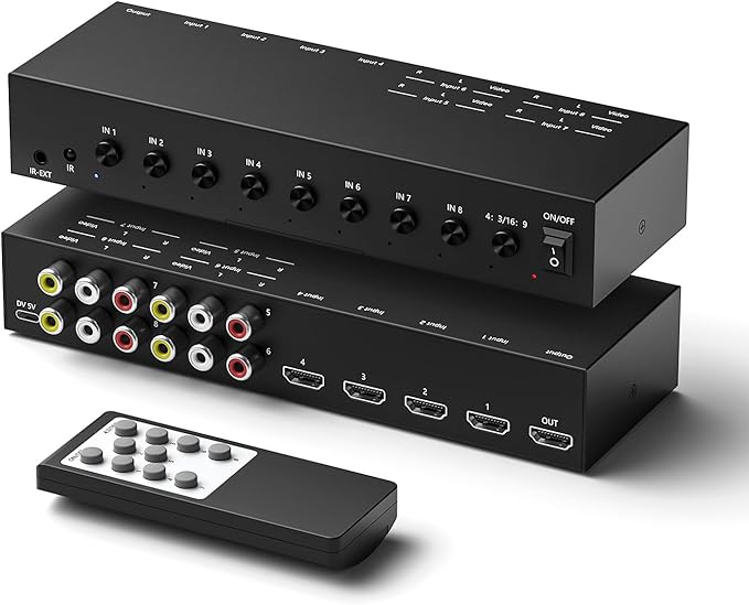 RuiPuo 8-Input to 1-HDMI-Output Converter Switchbetween Quick Different Sources