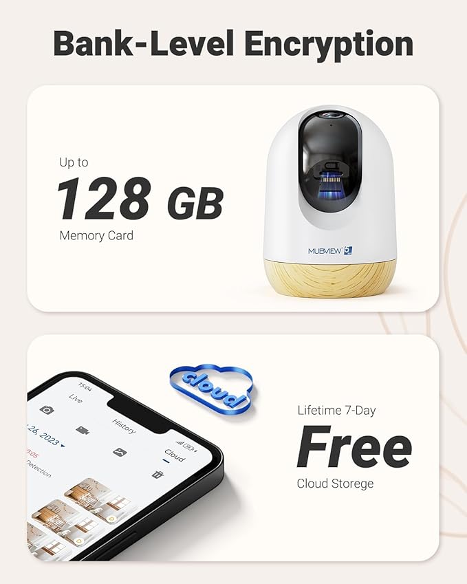 MUBVIEW 5MP Plug-in Indoor Security Camera no Subscription, 5/2.4G WiFi Pet Cam