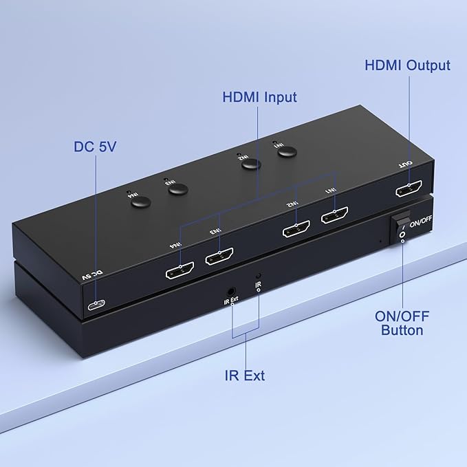 Y.D.F 4 Way HDMI Switch 4k@60Hz HDMI Switcher 4 in 1 Out HDCP 2.0 Manual HDMI