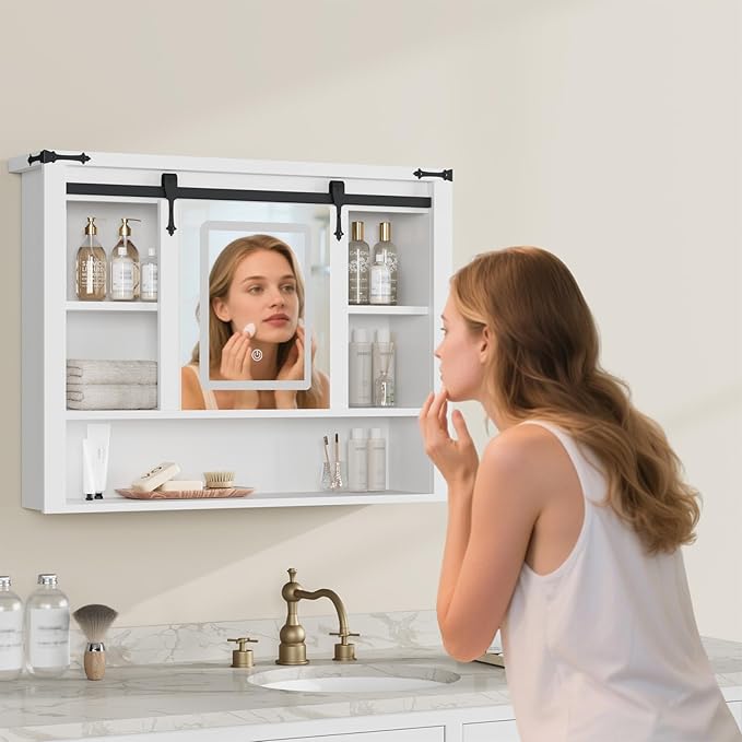 QUW 31" Farmhouse Bathroom Wall Cabinet, Bathroom Medicine Cabinets