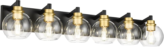 METWET Bathroom Light Fixtures, 6-Light Black and Gold Bathroom Vanity Light