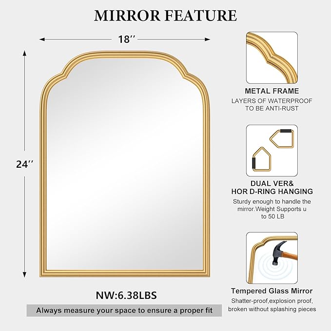 18X24 Inch Gold Mirror for Wall