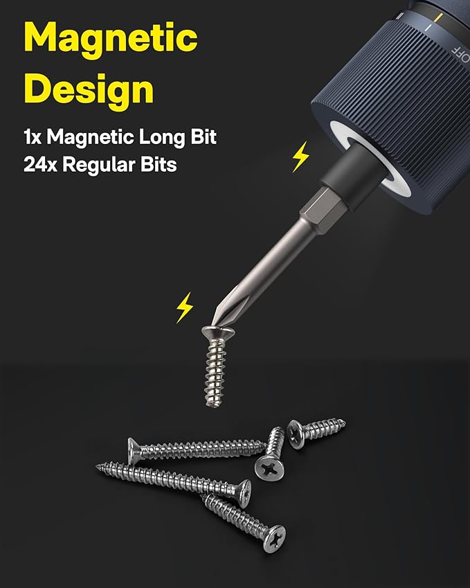 HOTO Electric Screwdriver Kit, Upgraded 1/4'' Hex 25 Bits, Magnetic Lid (25-Piece)