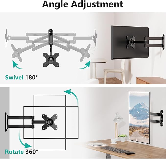 WALI TV Wall Mount Full Motion 15 inch Extension Arm Tilt Swivel (2 Pack)