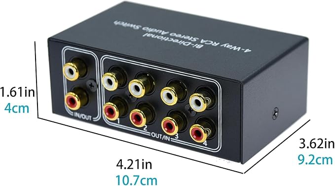 No Noise 4 Way 1 in 4 Out or 4 in 1 Out Audio Sound selector RCA Female Stereo
