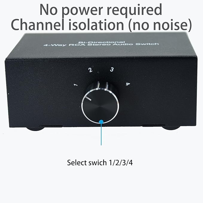 No Noise 4 Way 1 in 4 Out or 4 in 1 Out Audio Sound selector RCA Female Stereo