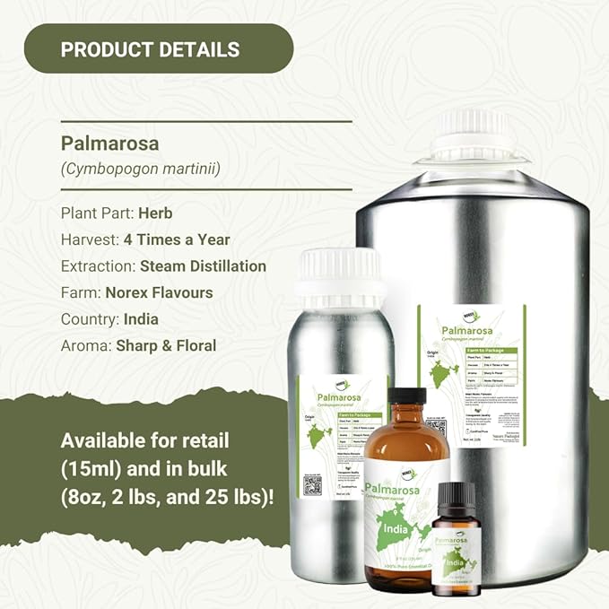 Palmarosa Essential Oil Direct from Norex Flavours India