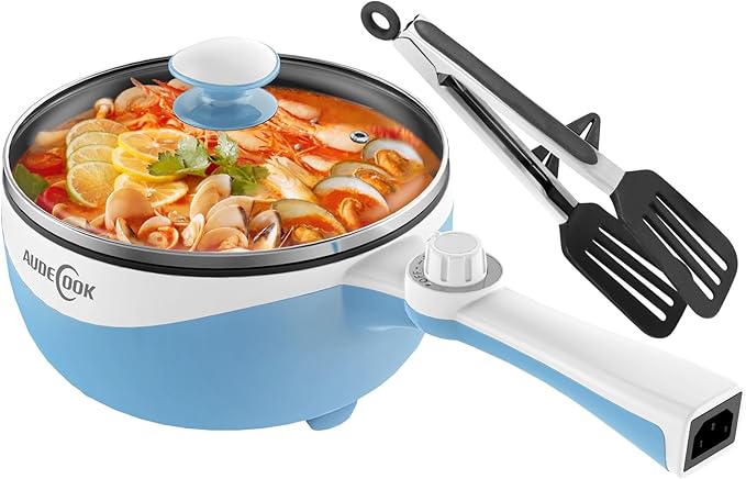 Audecook Hot Pot Electric, 1.7L Mini Electric Skillet Portable Nonstick Sauté