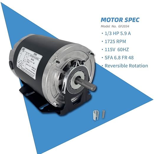 GF2034 Blower Motor 1/3HP 115V 60Hz 1725RPM 48FR Replaces Packard 45013 Ao