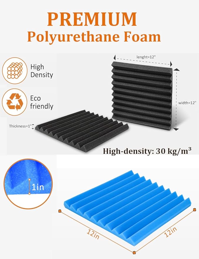 Sound Proof Foam Panels for Wall 48 Pack Acoustic Panels Sound Absorbing 1" X