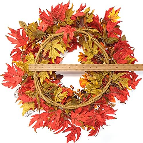 Idyllic 20 Inch Fall Wreath for Front Door - Maple Leaves Autumn Wreath for Thanksgiving, Halloween, Wall, Front Porch Home Decoration