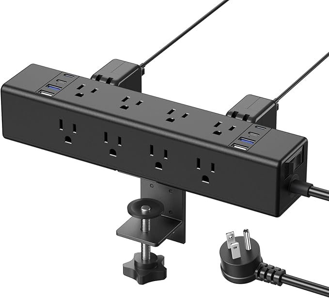 CCCEI Desk Outlet Station 20W USB C Port. 12 Outlet Desktop Clamp Power Strip