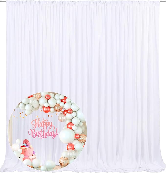 10 x 10 Feet White Backdrop Curtain for Partie, Background Curtains for Photo...