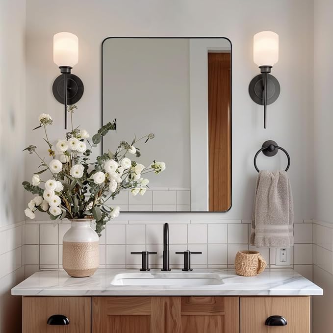 ANDY STAR Wall Mirror for Bathroom, 24x36 Inch Black Bathroom Mirror, Stainless