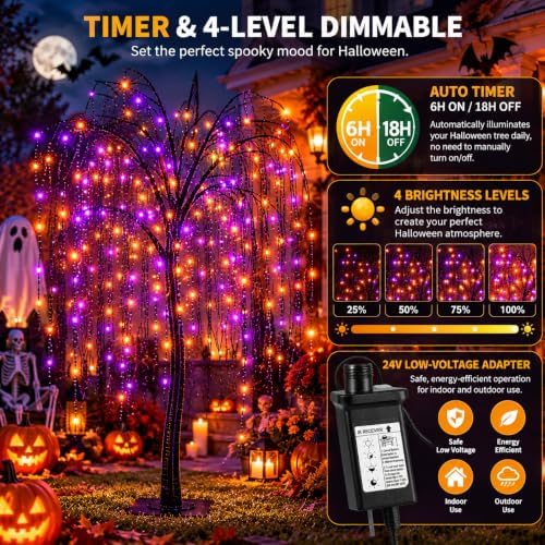 LIGHTSHARE 7 Feet Halloween Willow Tree, 256 LED Lights for Home, Festival, N...