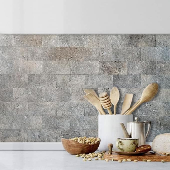 AULIGET 100 Piece Mountain Rock Peel and Stick Backsplash Wall Tiles, Laundry