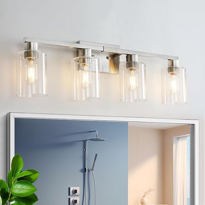 SOPEAS 4 Light Bathroom Light Fixtures, Brushed Nickel Modern Bathroom Vanity