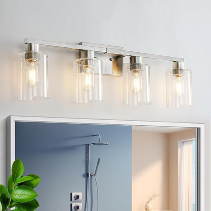 SOPEAS 4 Light Bathroom Light Fixtures, Brushed Nickel Modern Bathroom Vanity