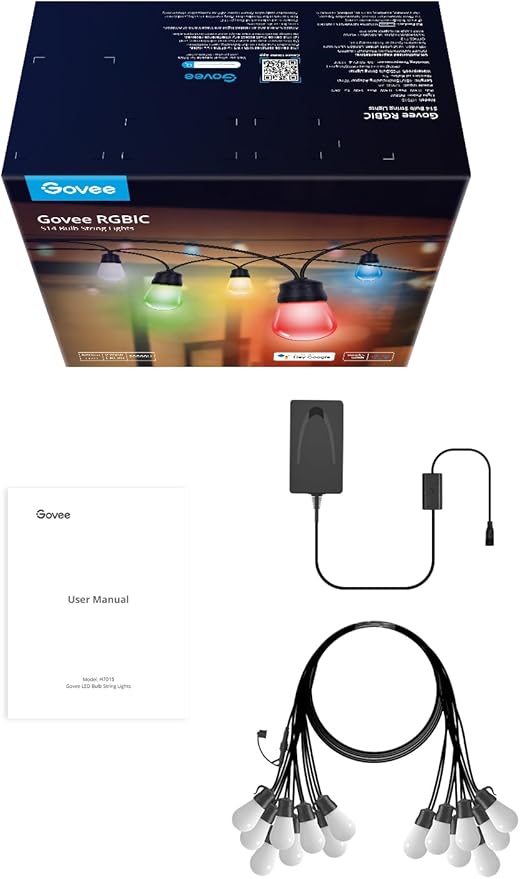 Govee Smart Outdoor String Lights H7015, 48ft RGBIC Outdoor Lights